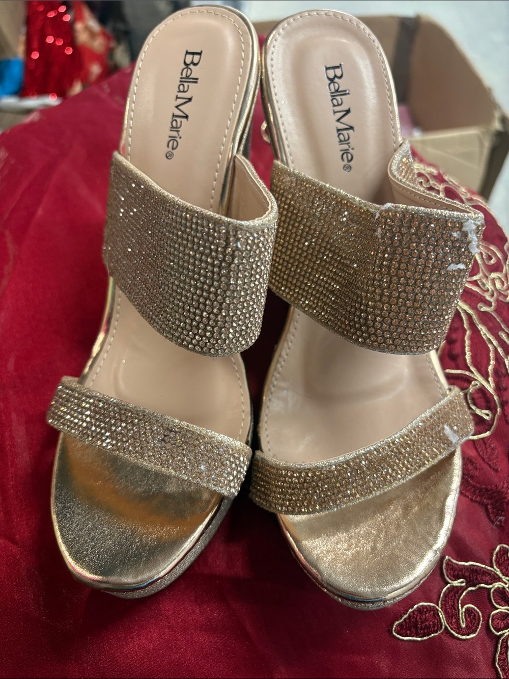 Bella Marie Champagne Gold Rhinestone Slide Heels